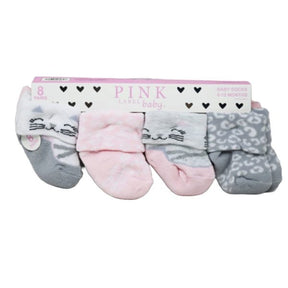 Pickle And Dot 8 Pack Infant Socks in  Assorted Sizes 6-24 Months with Pink and Gray Design