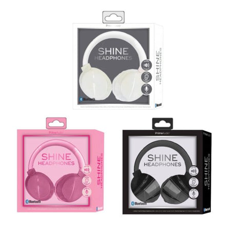 Prime Audio Shine Bluetooth Headphones Assorted Black White and Pink