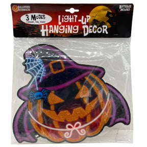 Bat Jack-O'-Lantern Witch with Hat LED Light-Up Hanging Party Decor