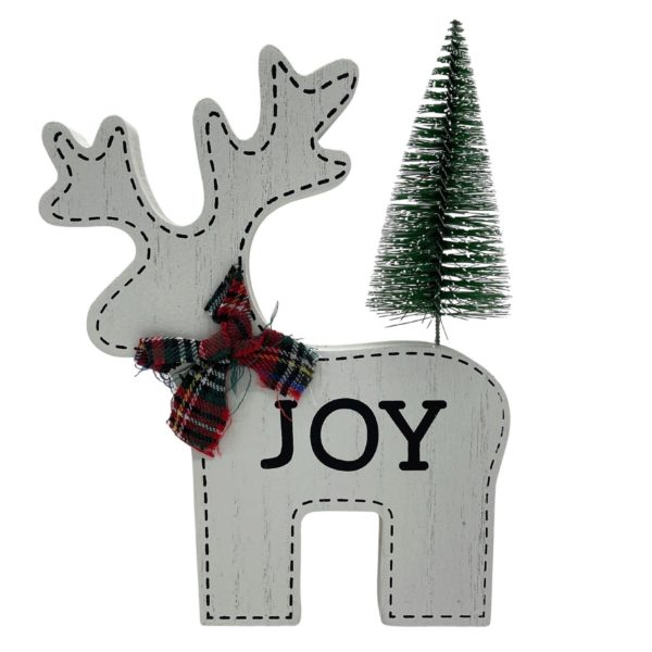 Rustic Wooden Block Reindeer Tabletop Decor with 'JOY'