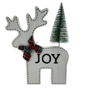 Rustic Wooden Block Reindeer Tabletop Decor with 'JOY'
