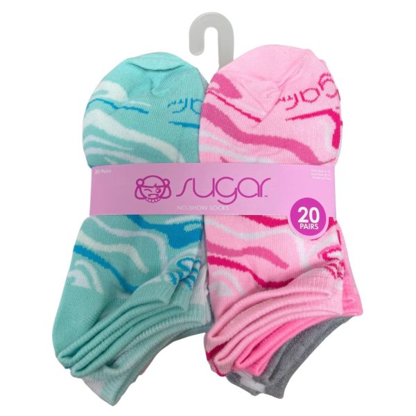 20 Pack SUGAR No Show Big Girls Socks Size 9-11