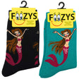 FOOZYS Crew Socks Assorted Black & Green with Mermaid Design Size 9-11