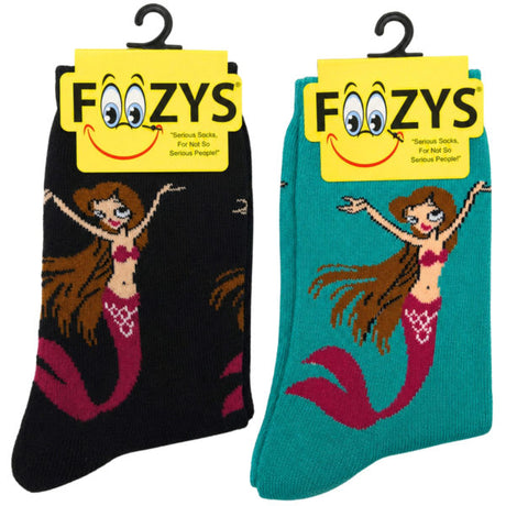 FOOZYS Crew Socks Assorted Black & Green with Mermaid Design Size 9-11