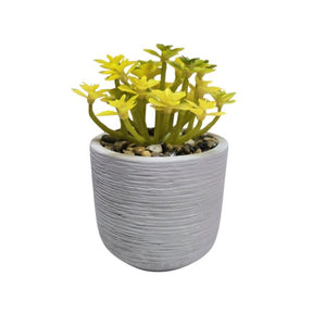 Yellow Faux Succulent in Gray Pot Decorative Planter