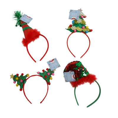 Headband Christmas 4ast Tree/elves Xmas Ht/jhook