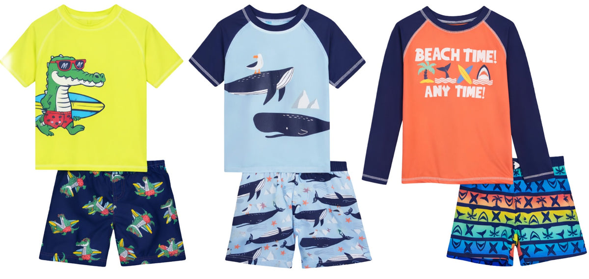 Infant Boy's Rash Guard & Matching Swim Trunk Sets - Beach, Whale, & Crocodile Print - Sizes 12M-24M