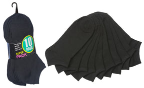 Teen Boy's/Women's Black No Show Socks - Size 9-11 - 10-Pair Packs
