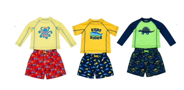 Toddler Boys Rash Guard & Swim Trunk Sets - Dinosaur, Octopus, & Surf Print - Sizes 2T-4T