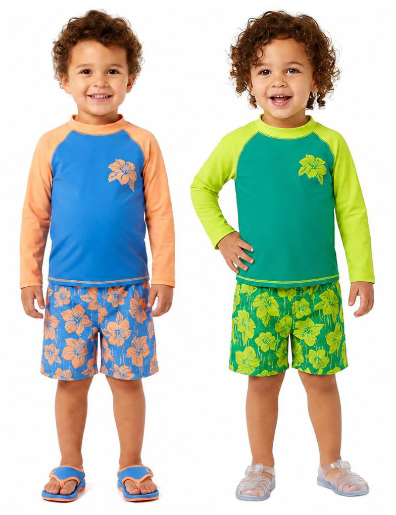 Toddler Boy's Long-Sleeve Rash Guard Set - Tropical Floral Print - Sizes 2T-4T