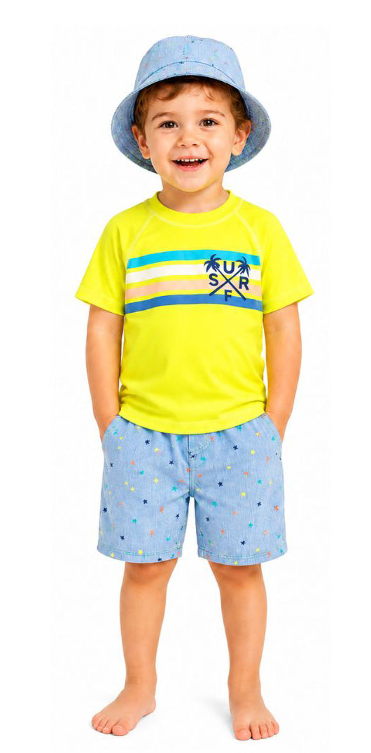 3 PC. Toddler Boy's Rash Guard Set - Surf & Polka Dot Print - Sizes 2T-4T