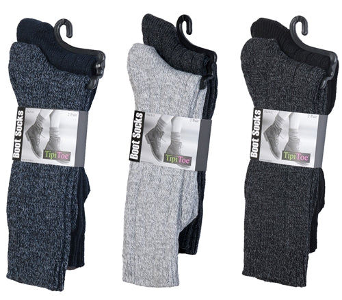 Women's Wool Blend Marled Ribbed Knit Thermal Boot Socks - Size 9-11 - 2-Pair Packs