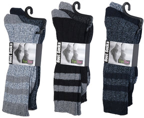 Women's Wool Blend Marled Ribbed Knit Thermal Boot Socks w/ Rugby Stripes - Size 9-11 - 2-Pair Packs