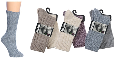 Women's Wool Blend Marled Ribbed Knit Thermal Boot Socks - Size 9-11 - 2-Pair Packs
