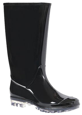 Women's Tall Black Patent Leather Rain Boots w/ Clear Sole