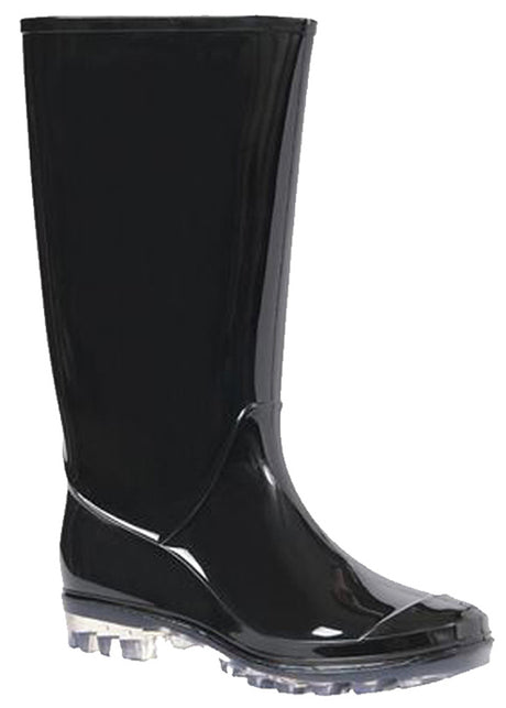 Women's Tall Black Patent Leather Rain Boots w/ Clear Sole