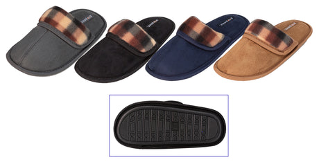 Boy's Bedroom Slippers w/ Plaid Trim - Assorted Colors - Sizes Small-XL