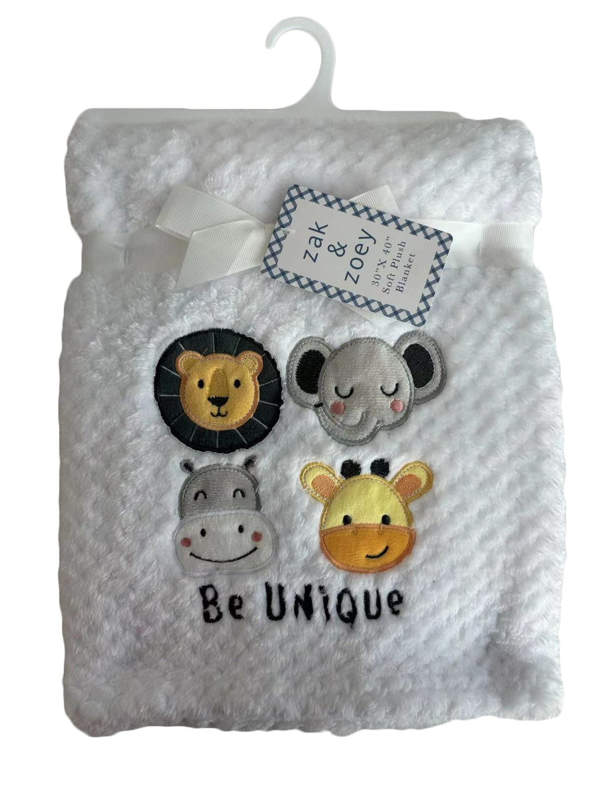 30 x 40 Embroidered Applique Baby Blankets - Zoo Animal Print