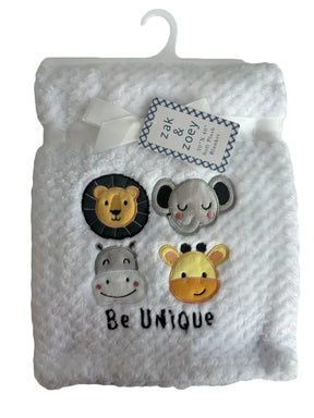 30 x 40 Embroidered Applique Baby Blankets - Zoo Animal Print