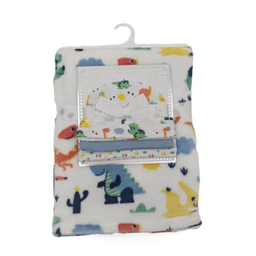 30 x 40 Printed Baby Flannel Blanket & Newborn Hat Sets - Colorful Dinosaur Print