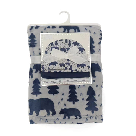 30 x 40 Printed Baby Flannel Blanket & Newborn Hat Sets - Forest Print