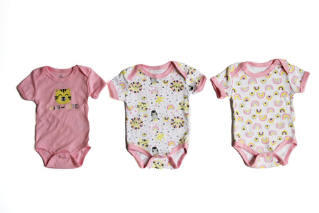 Printed Baby Rompers - 3-Packs - Jungle Animal & Rainbow Print