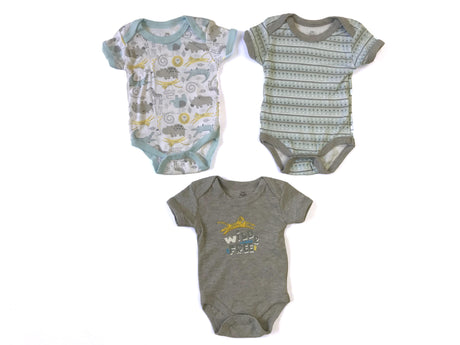 Printed Baby Rompers - 3-Packs - Animals & Stipe Print