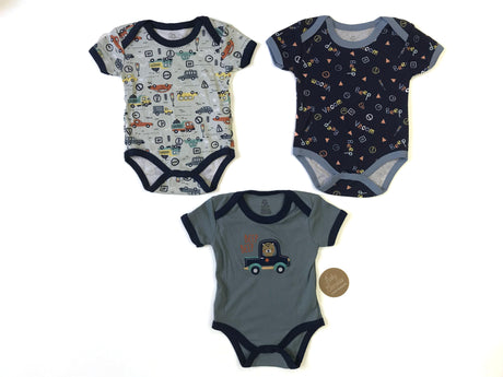 Printed Baby Rompers - 3-Packs - Cars & Shapes