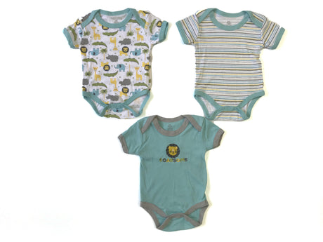 Printed Baby Rompers - 3-Packs - Jungle Animals & Stripes