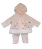 2-Piece Hooded Fleece Shirt & Pants w/ Applique Design Print & Sherpa Trim - 0-9M - Embroidered Deer & Roses