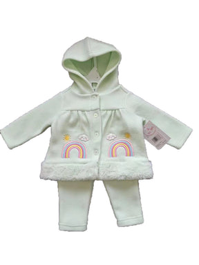2-Piece Hooded Fleece Shirt & Pants w/ Applique Design Print & Sherpa Trim - 0-9M - Clouds & Rainbows