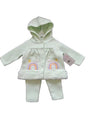 2-Piece Hooded Fleece Shirt & Pants w/ Applique Design Print & Sherpa Trim - 0-9M - Clouds & Rainbows