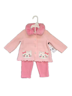 2-Piece Hooded Fleece Shirt & Pants w/ Applique Design Print & Sherpa Trim - 0-9M - Embroidered Giraffe