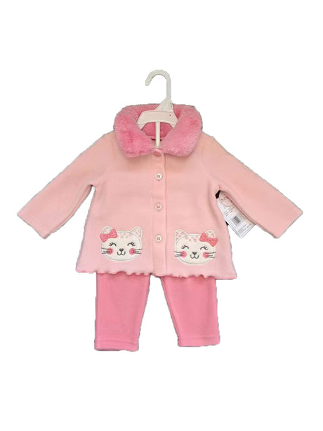 2-Piece Hooded Fleece Shirt & Pants w/ Applique Design Print & Sherpa Trim - 0-9M - Embroidered Giraffe