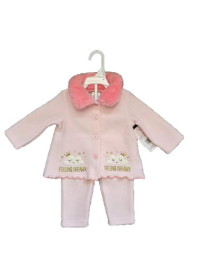 2-Piece Hooded Fleece Shirt & Pants w/ Applique Design Print & Sherpa Trim - 0-9M - Embroidered Beary Cute