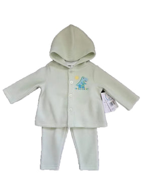 2-Piece Hooded Fleece Shirt & Pants w/ Applique Design Print & Sherpa Trim - 0-9M - Embroidered Adventure Bear