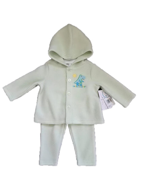 2-Piece Hooded Fleece Shirt & Pants w/ Applique Design Print & Sherpa Trim - 0-9M - Embroidered Adventure Bear