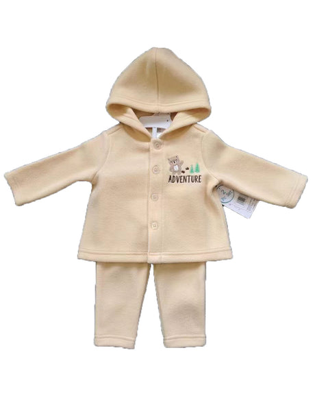 2-Piece Hooded Fleece Shirt & Pants w/ Applique Design Print & Sherpa Trim - 0-9M - Embroidered Beep Beep Dog