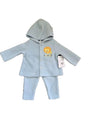 2-Piece Hooded Fleece Shirt & Pants w/ Applique Design Print & Sherpa Trim - 0-9M - Embroidered Zoo Animal