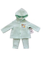 2-Piece Hooded Fleece Shirt & Pants w/ Applique Design Print & Sherpa Trim - 0-9M - Embroidered Giraffe & Elephant
