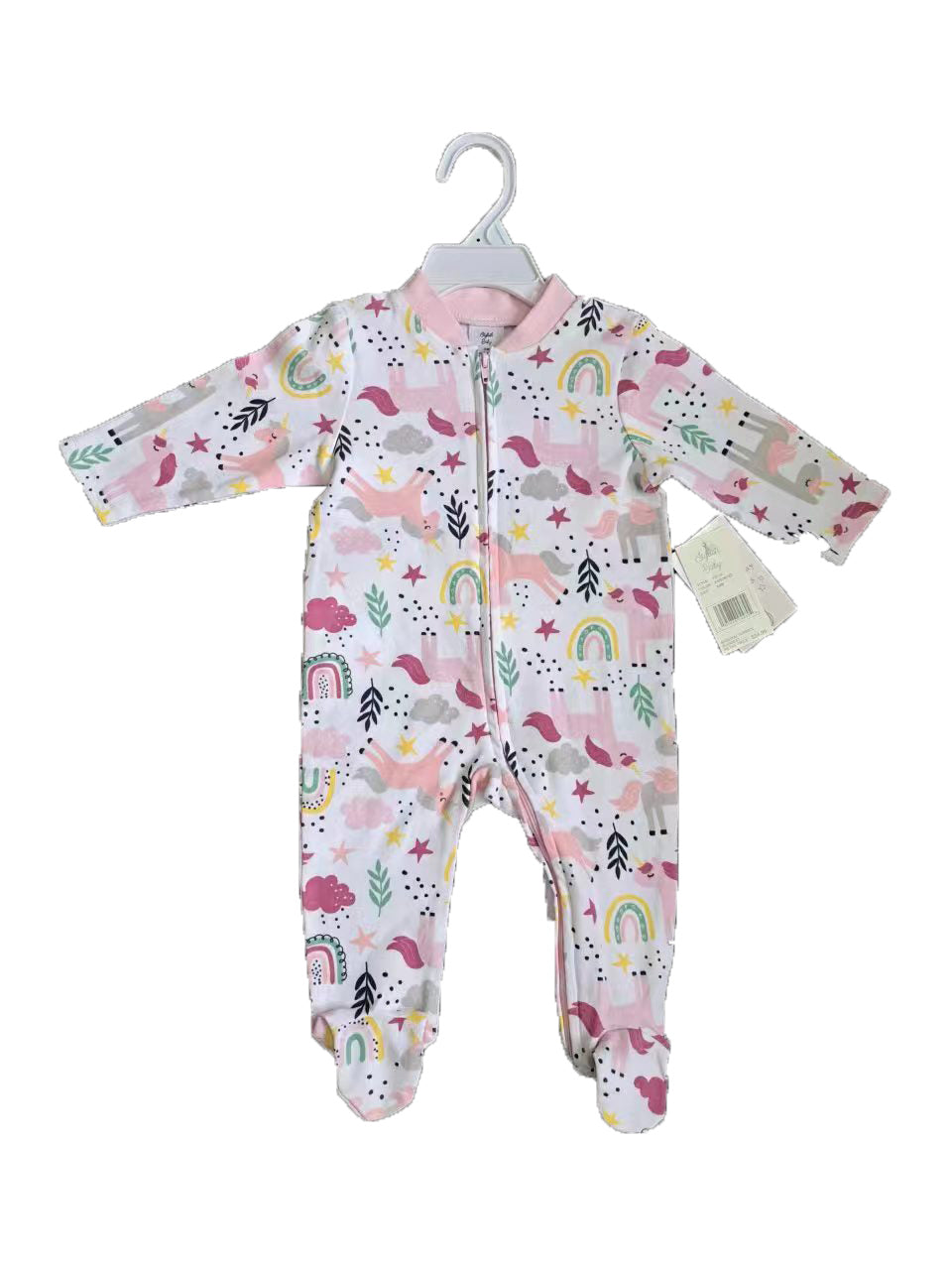 Printed Newborn Onesies w/ Zipper - 0-9M - Unicorn & Rainbow Print