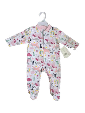 Printed Newborn Onesies w/ Zipper - 0-9M - Unicorn & Rainbow Print