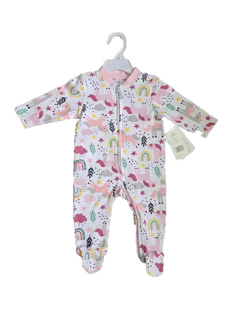 Printed Newborn Onesies w/ Zipper - 0-9M - Unicorn & Rainbow Print