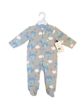 Printed Newborn Onesies w/ Zipper - 0-9M - Elephant & Cloud Print
