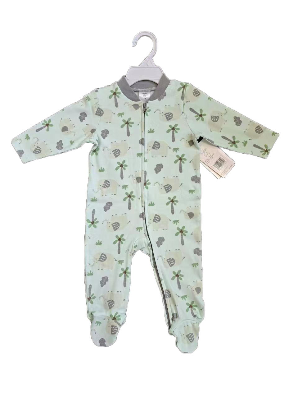 Printed Newborn Onesies w/ Zipper - 0-9M - Elephant & Jungle Print