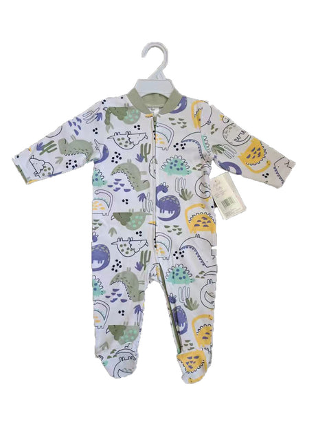 Printed Newborn Onesies w/ Zipper - 0-9M - Dinosaur Print
