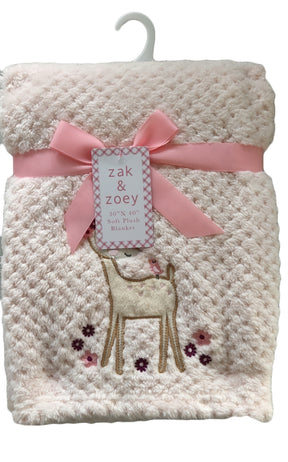 30 x 40 Embroidered Applique Baby Blankets - Deer Print