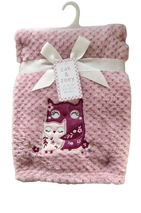 30 x 40 Embroidered Applique Baby Blankets - Mommy & Baby Owl Print