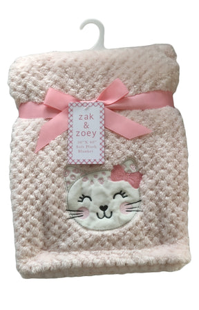 30 x 40 Embroidered Applique Baby Blankets - Kitty Cat Print