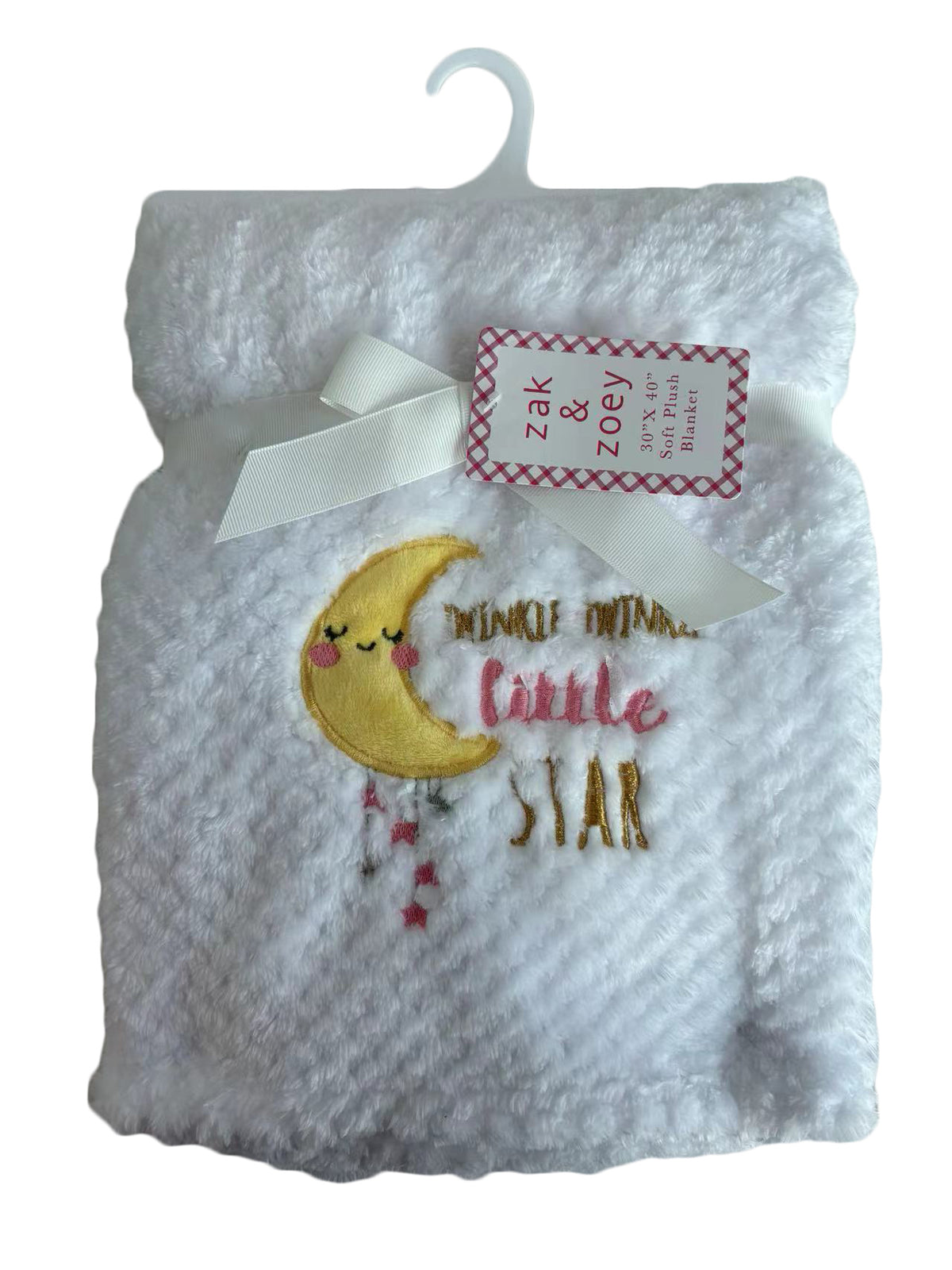 30 x 40 Embroidered Applique Baby Blankets - Moon & Star Print